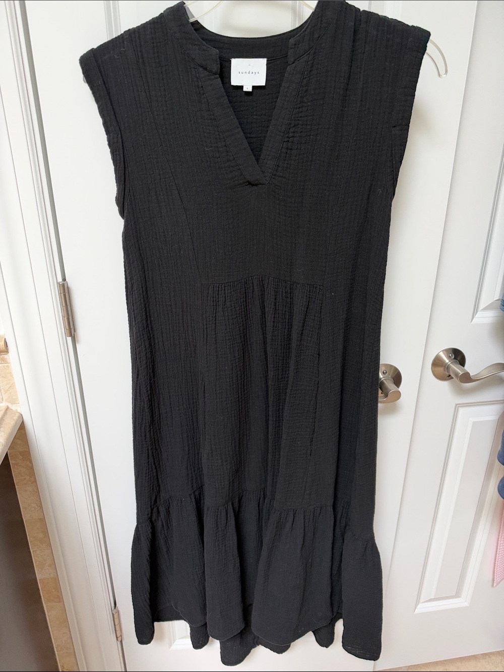 sundays Black Sleeveless V‑Neck Textured Maxi Dress